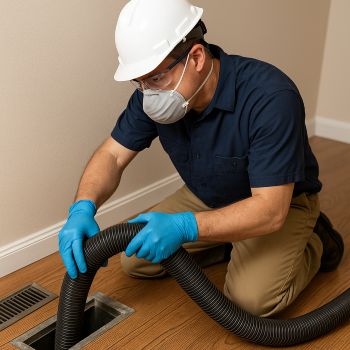Professional air duct cleaning technician in Hartsburg